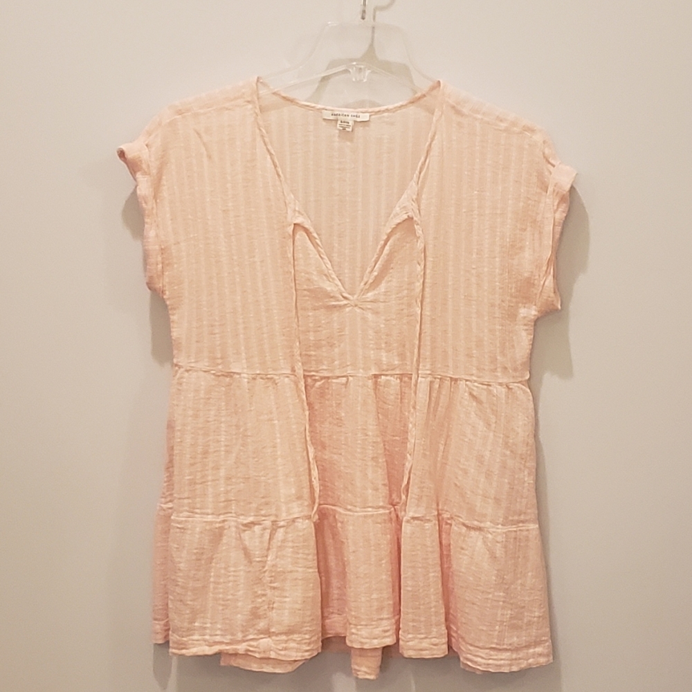AE Tiered Pink Short Sleeved Blouse